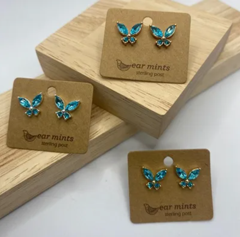 Crystal Butterfly Post Earrings Aquamarine Earrings Fabienne Gold
