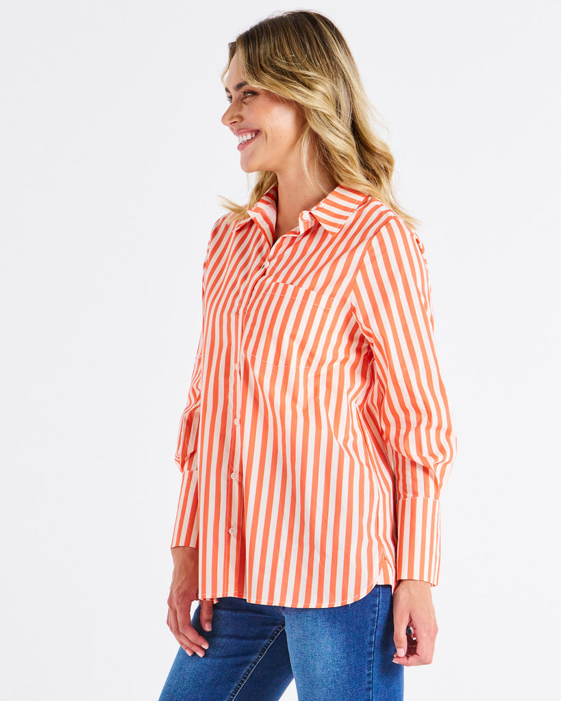 Camden Cotton Shirt Tangerine Stripe Dresses Betty Basics   