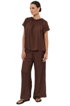 Candice Pleated Neckline Top (Chocolate) Tops Adorne