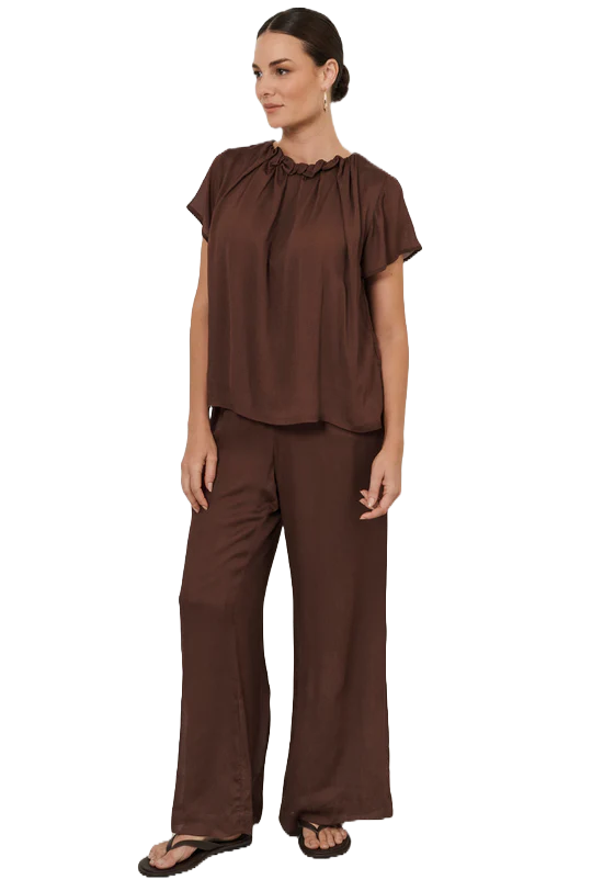 Candice Pleated Neckline Top (Chocolate) Tops Adorne
