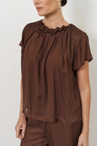 Candice Pleated Neckline Top (Chocolate) Tops Adorne