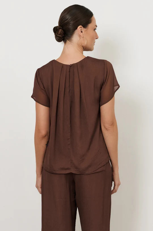Candice Pleated Neckline Top (Chocolate) Tops Adorne