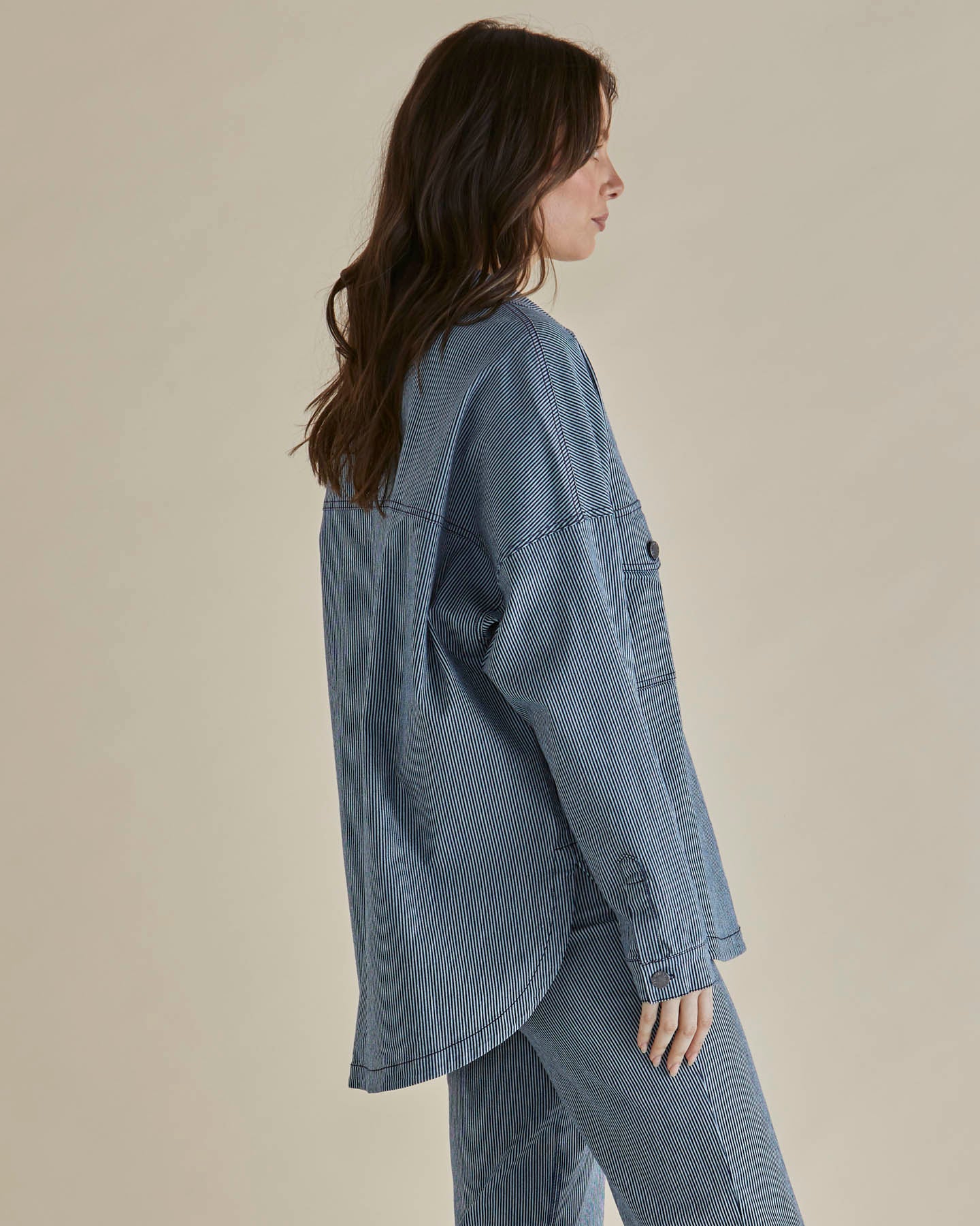 Cherry Denim Shirt - Pinstripe Tops Betty Basics