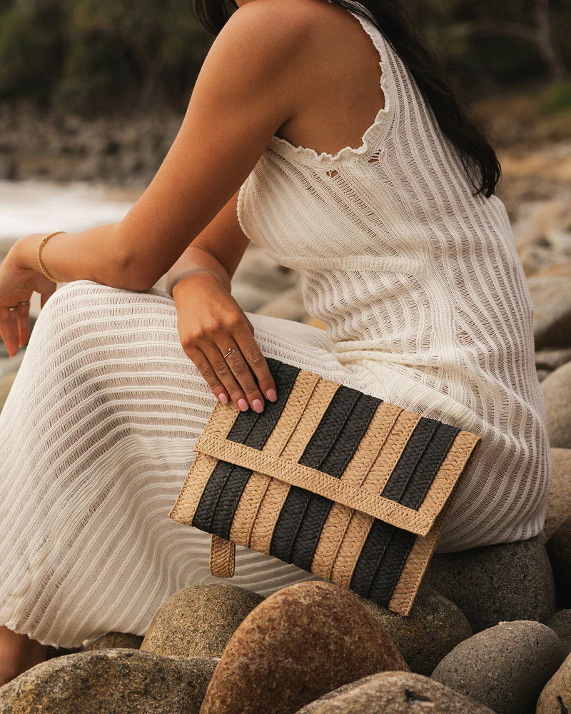 Coco Clutch Natural Black Stripe Bags and Purses Louenhide