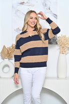 Collared Jumper Navy and Faun Stripes Jackets New u Collection SM(6-10)