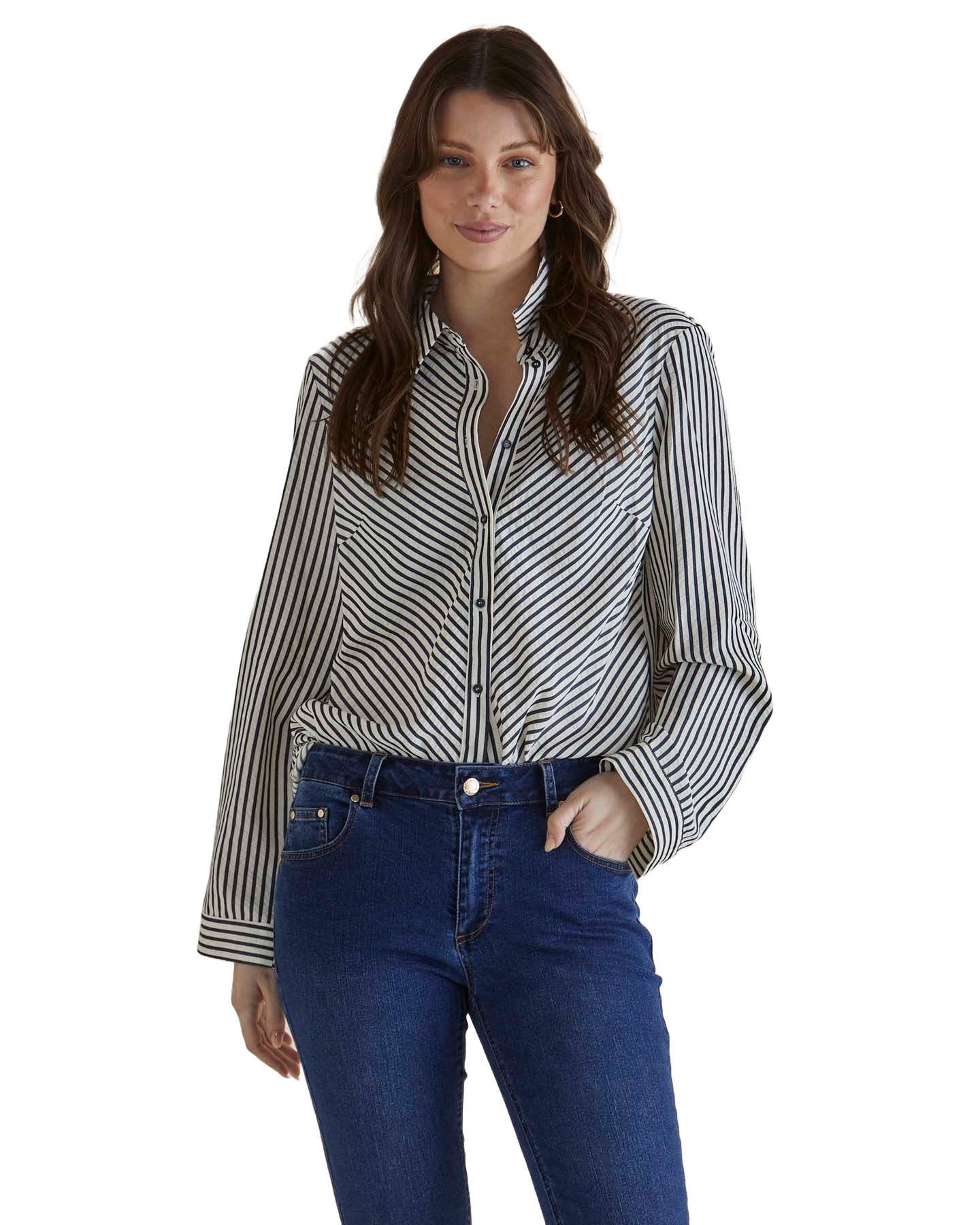 Crinkle Shirt - Black/White Stripe Tops Betty Basics 6