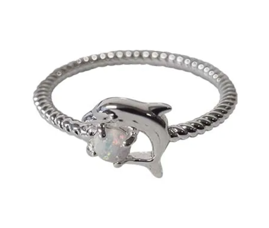 Dolphin Opal Twist Ring Silver/White Rings Fabienne 8