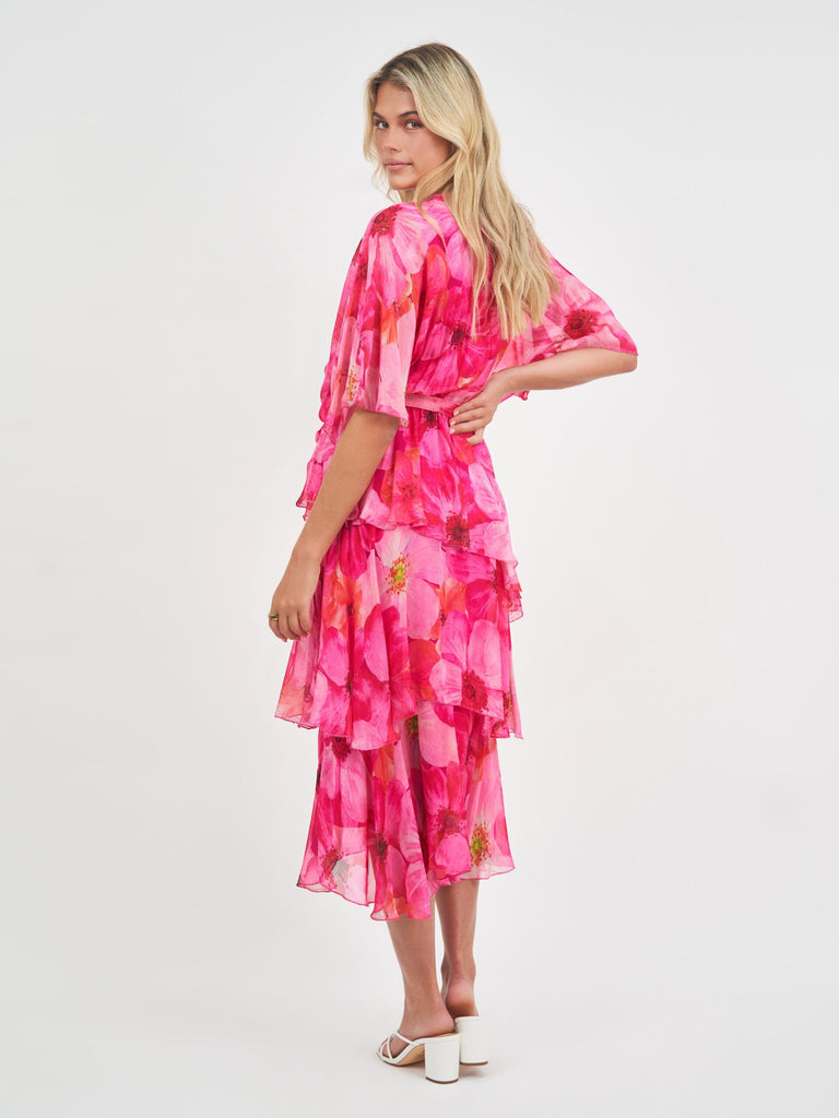 Vanessa Silk Dress Pink Floral - Global Free Style
