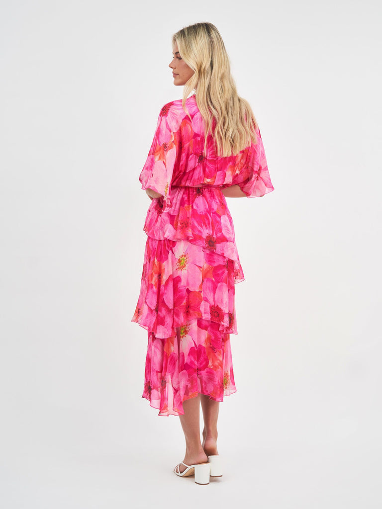 Vanessa Silk Dress Pink Floral - Global Free Style