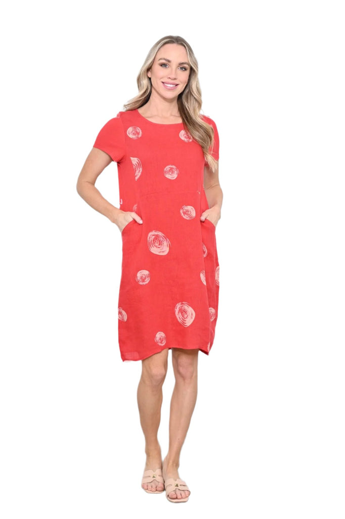 Swirl Print Dress Linen Red Dresses Cali & Co S/M(8-10)  