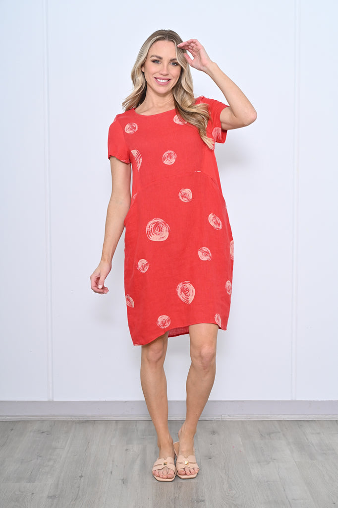 Swirl Print Dress Linen Red Dresses Cali & Co   