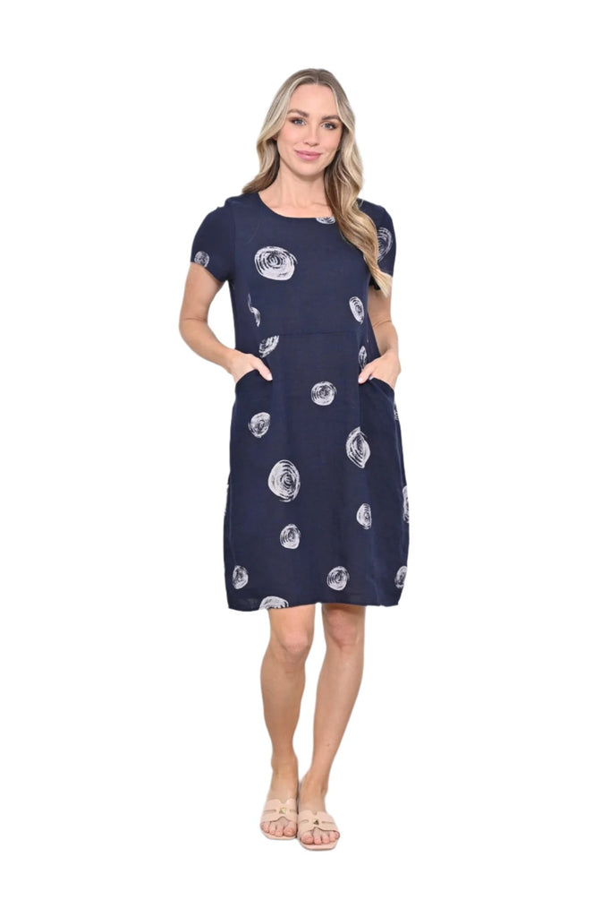 Swirl Print Dress Linen Navy Dresses Cali & Co   