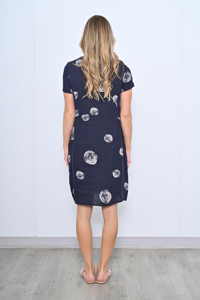 Swirl Print Dress Linen Navy Dresses Cali & Co   