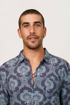 Damask Blue Vine Mens Shirt Mens Tops Skumi