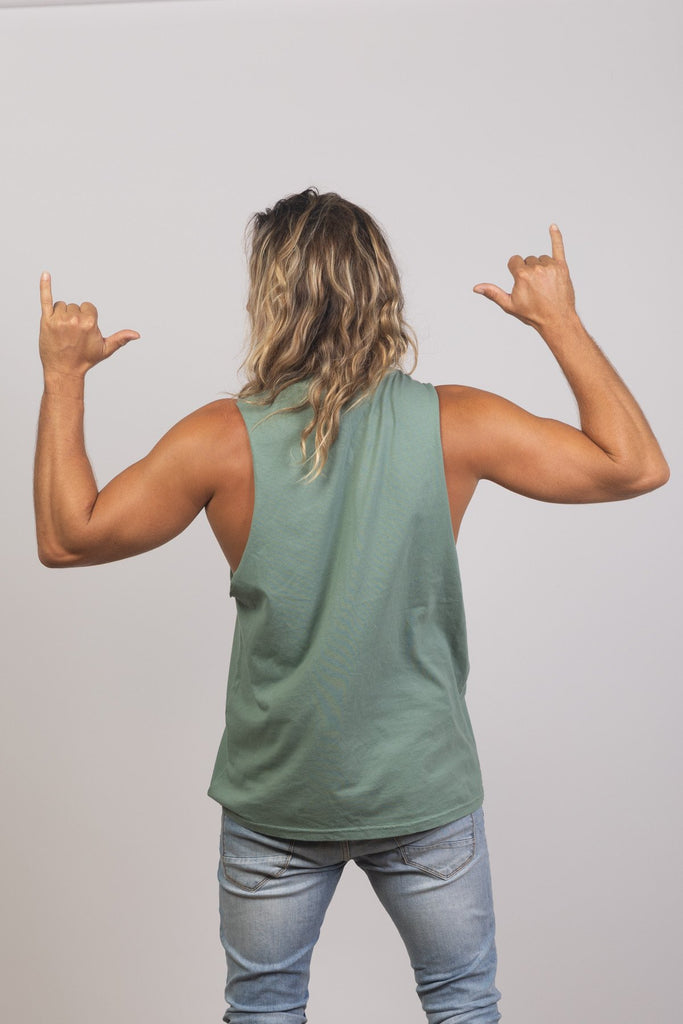 Dusty Jade : Organic Cotton Tank Top Mens Tops Skumi