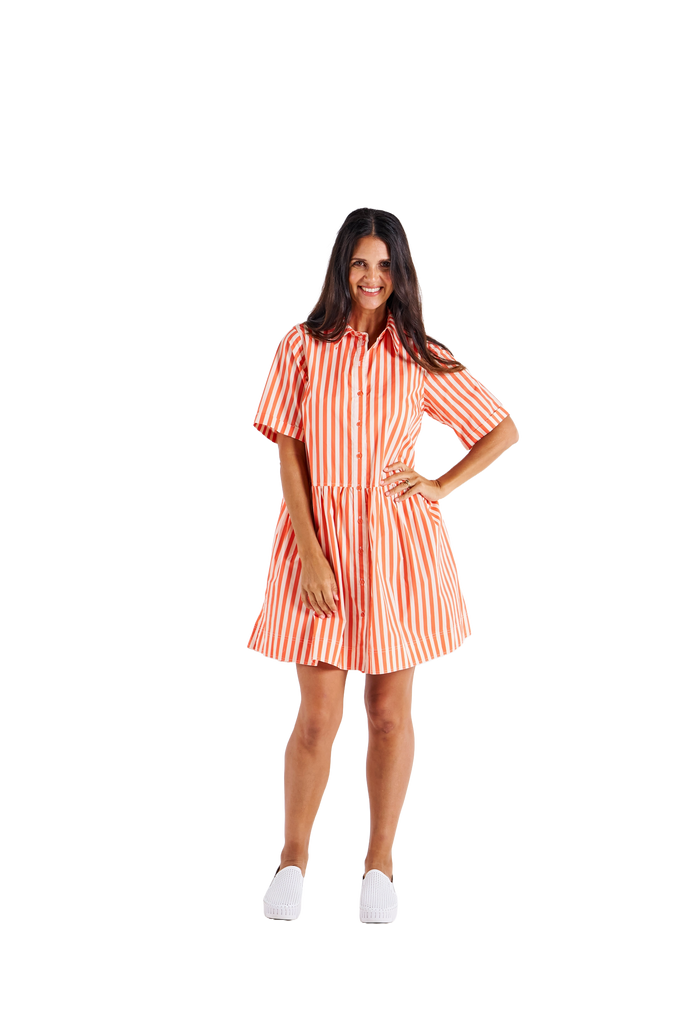 Denver Cotton Dress BB8307 Dresses Betty Basics 6 Tangerine Stripe 