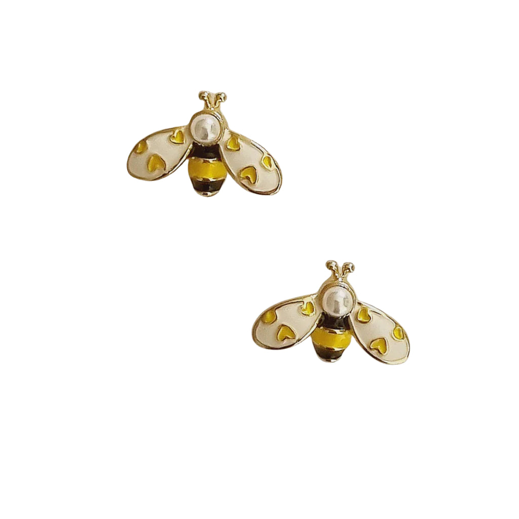 Enamel Bee Stud Earring with Pearl Earrings Zoda