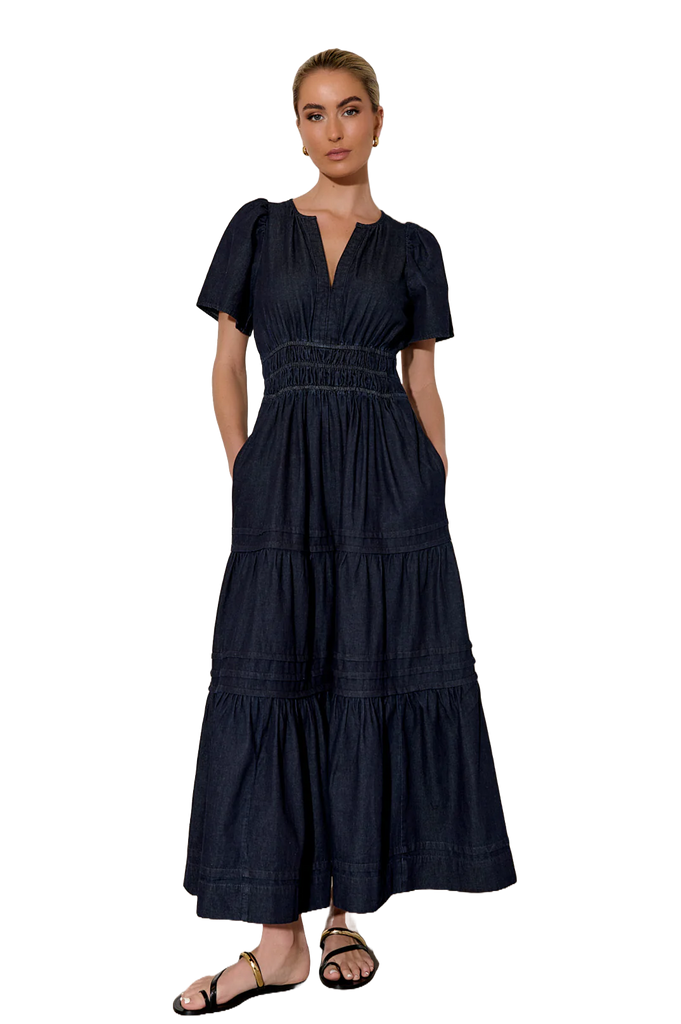 Eliana Light Weight Denim Maxi Dress (Denim) Dresses Adorne 8  