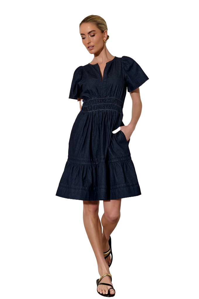 Eliana Light Weight Short Denim Dress (Denim) Dresses Adorne 8  