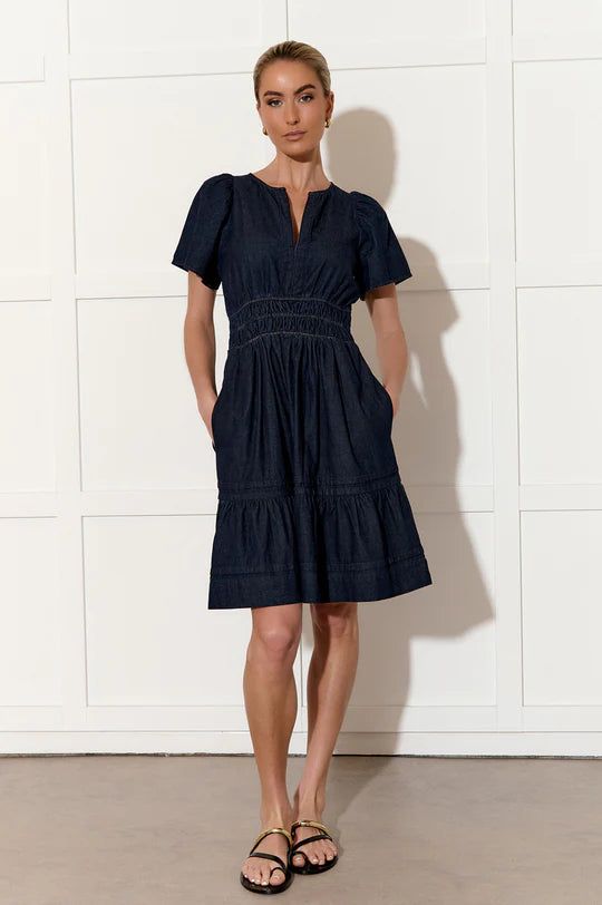 Eliana Light Weight Short Denim Dress (Denim) Dresses Adorne   