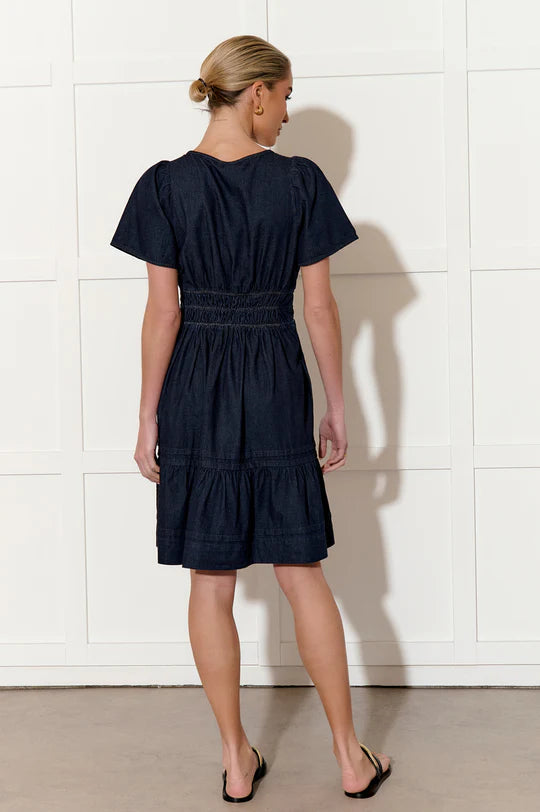 Eliana Light Weight Short Denim Dress (Denim) Dresses Adorne   