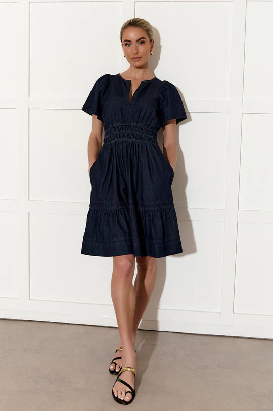 Eliana Light Weight Short Denim Dress (Denim) Dresses Adorne   