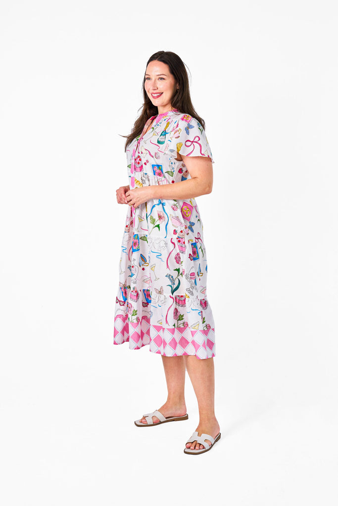 Ellena Midi Dress Pink Hightea Dresses Boho S(8-10)