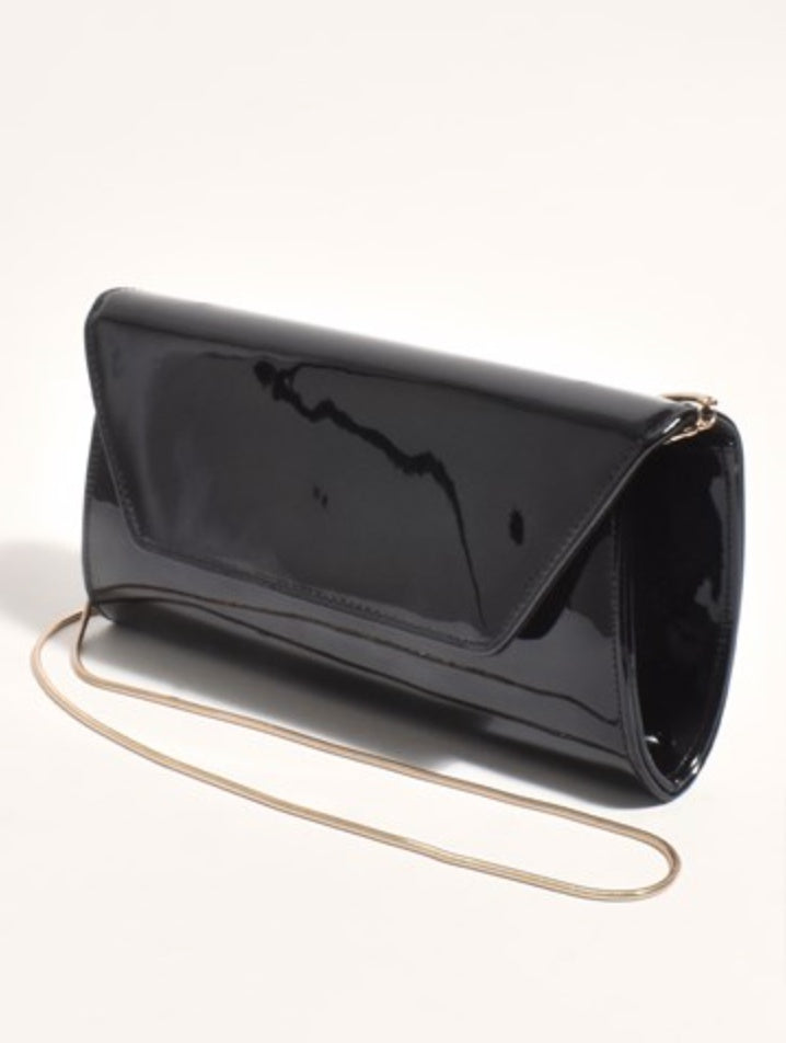 Suzie Gloss Fold Over Clutch Black Bags and Purses Adorne   