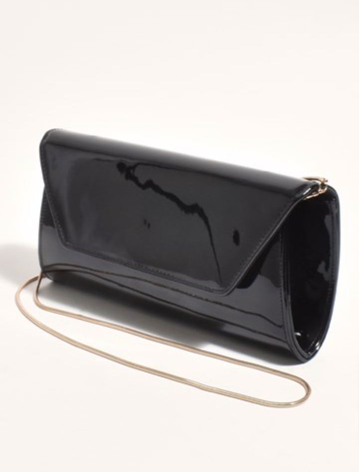 Suzie Gloss Fold Over Clutch Black Bags and Purses Adorne   