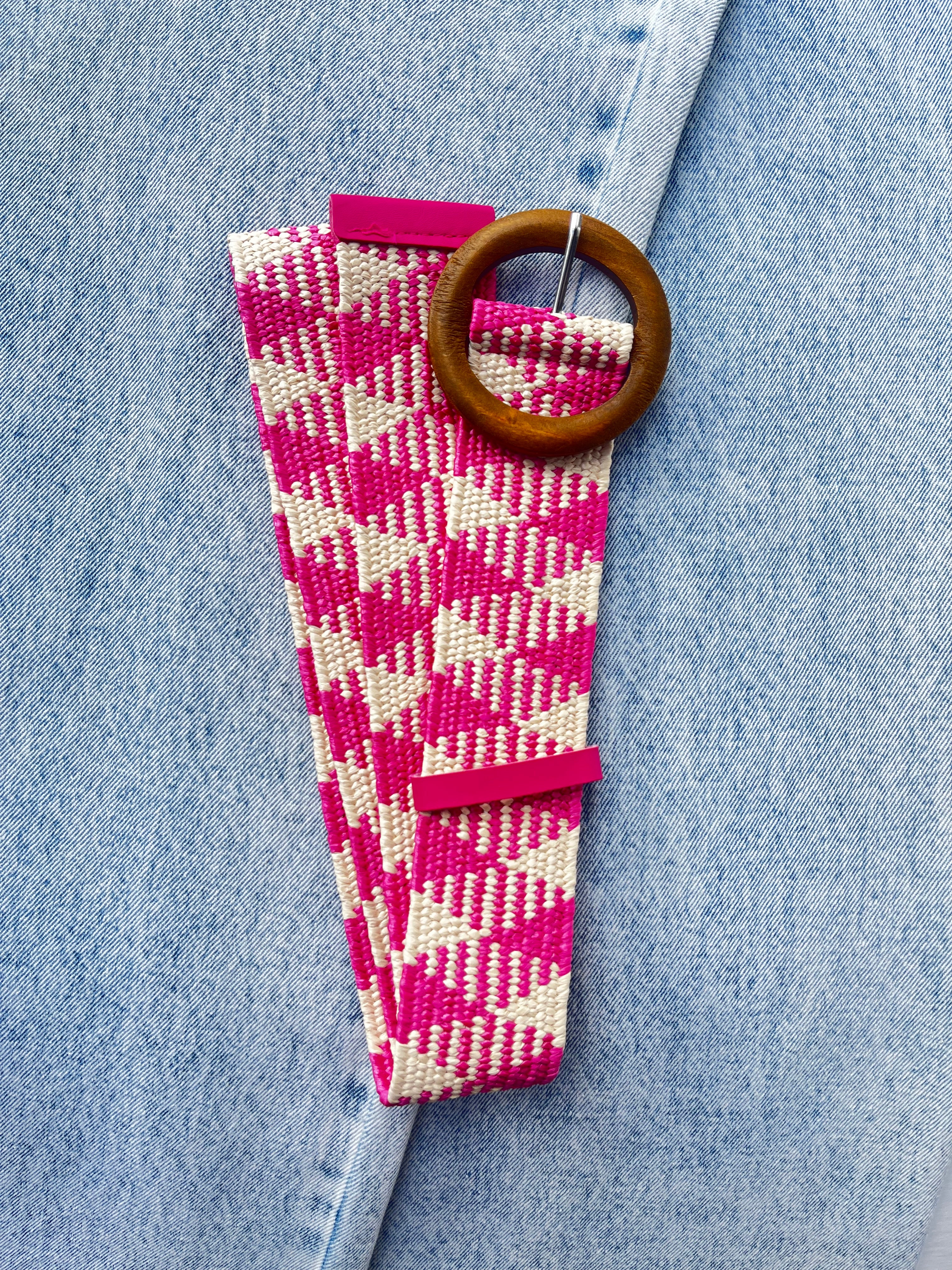 Evie Stretch Belt Striped Pink Belts Evie Clare