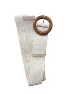 Evie Stretch Belt round wooden buckle cream stripes Belts Evie Clare