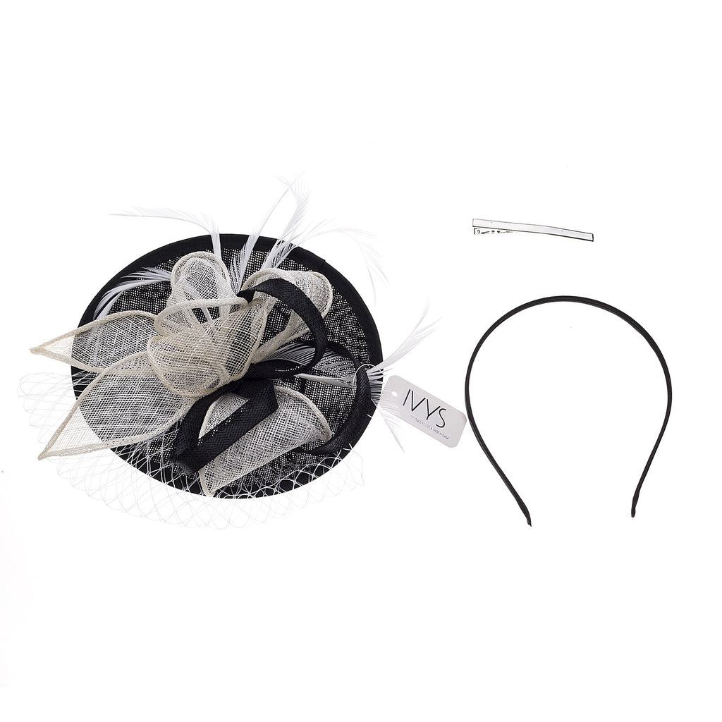 Fascinator Headband Clip Black  White 1 Hats & Millinery Ivys   