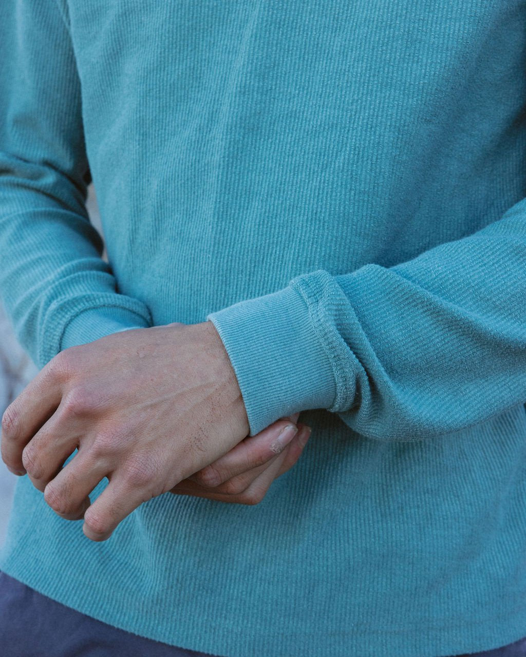 Faded Jade Green  French Terry Ribbed Sweater - Global Free Style