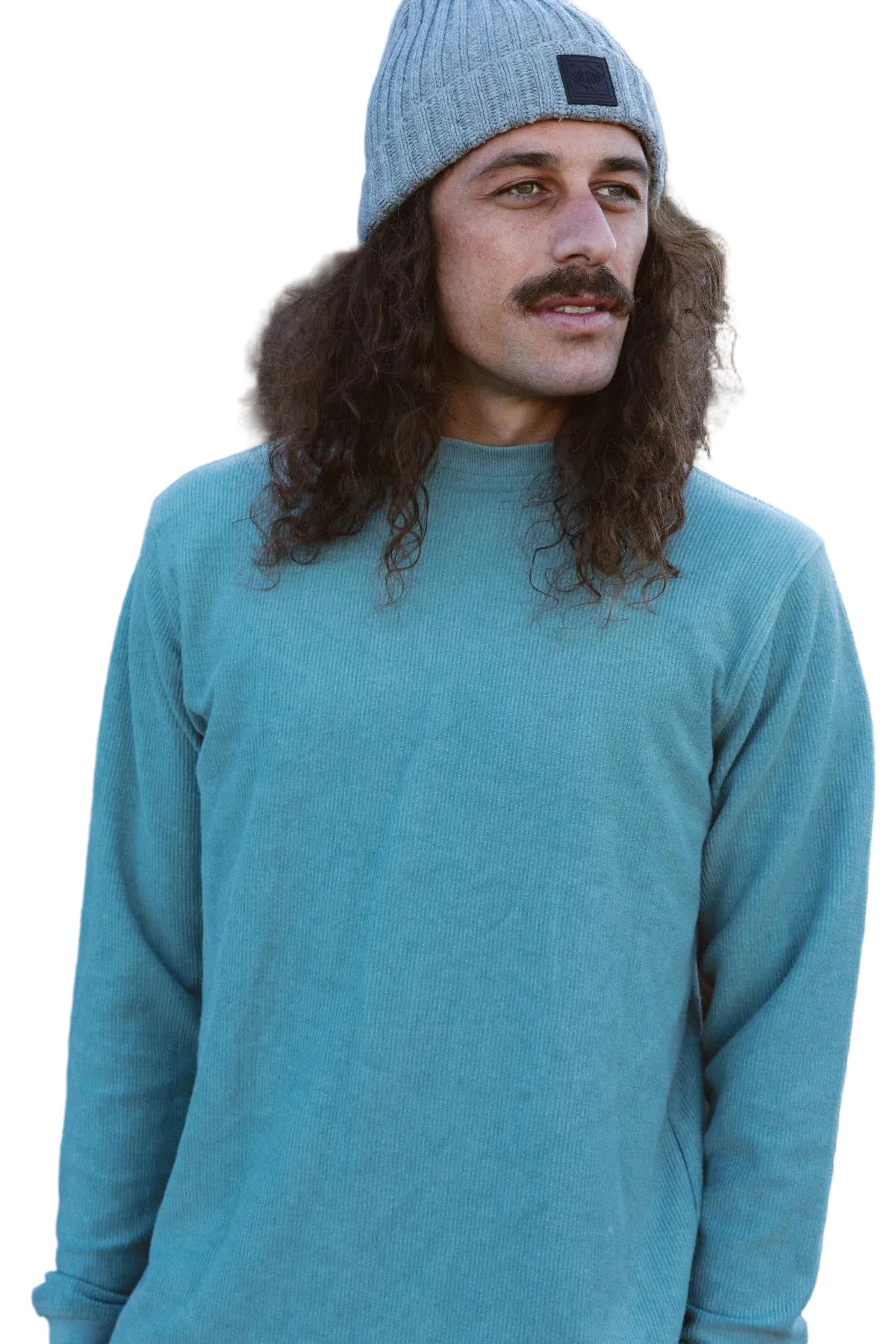 Faded Jade Green French Terry Ribbed Sweater Mens Tops Skumi S