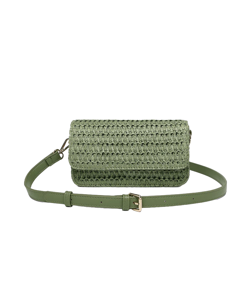 Louenhide Freya Raffia Crossbody Bag Sage Green Bags and Purses Louenhide