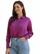Solid Satin Shirt Fuscia Tops Joops and Gypsy 8