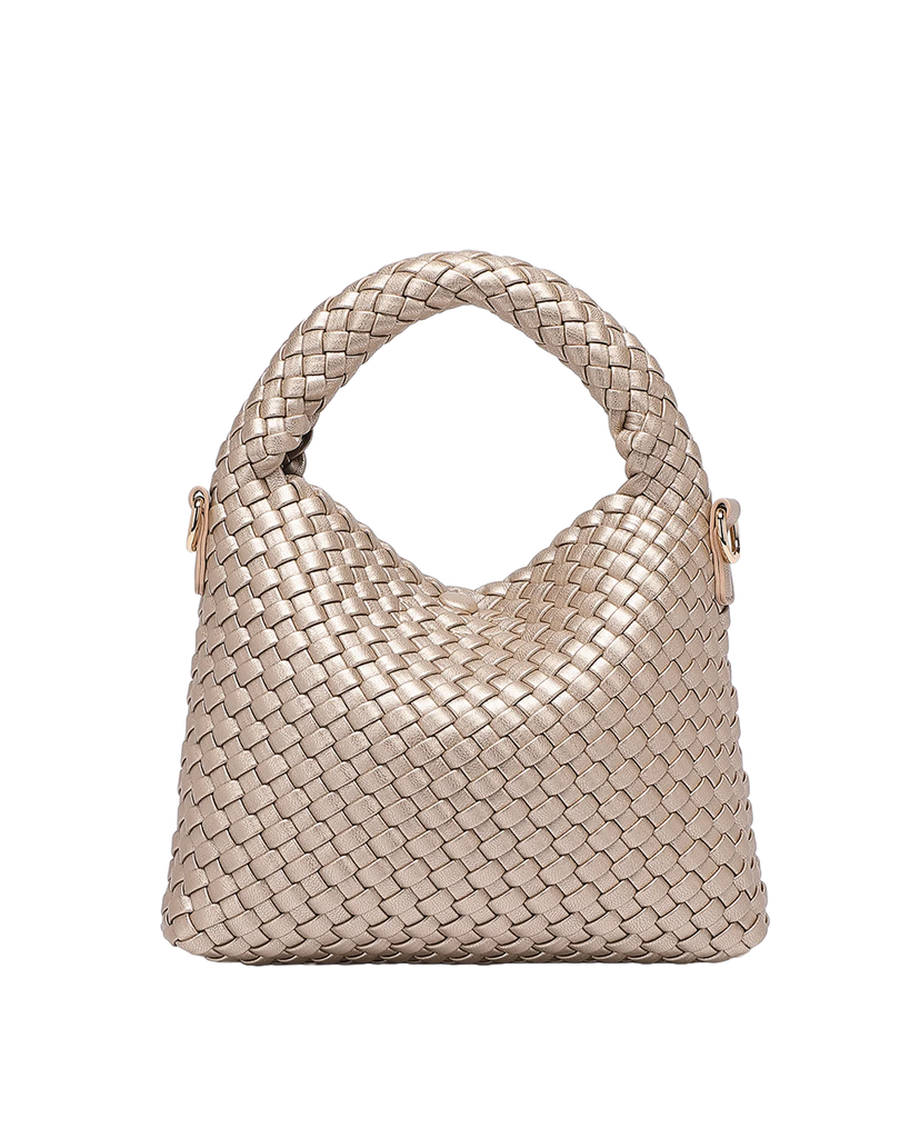 Gabby Mini Woven Shoulder Bag Pink Champagne Bags and Purses Louenhide