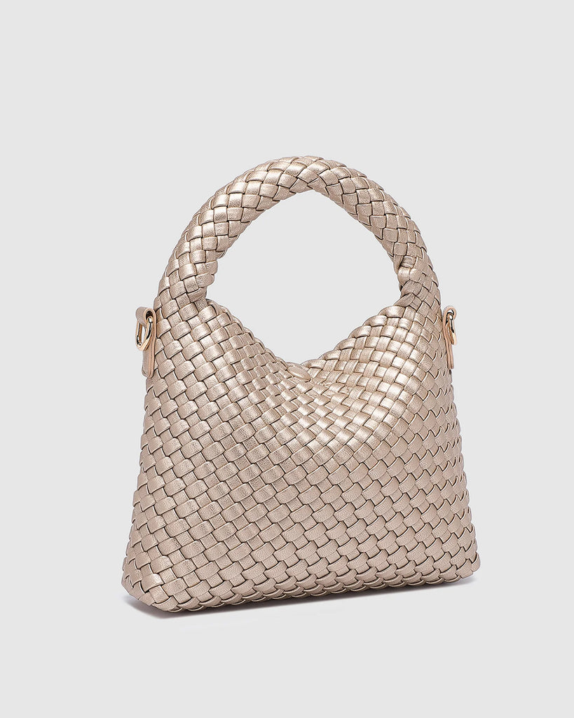 Gabby Mini Woven Shoulder Bag Pink Champagne Bags and Purses Louenhide