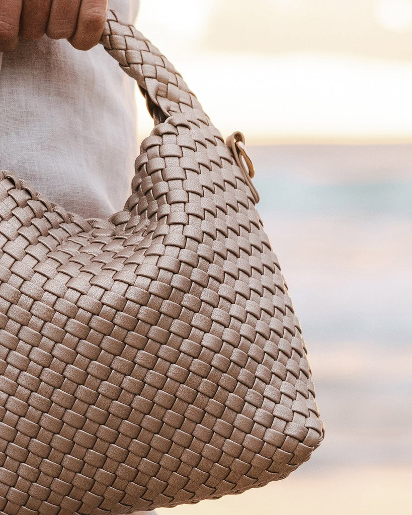 Gabby Mini Woven Shoulder Bag Pink Champagne Bags and Purses Louenhide