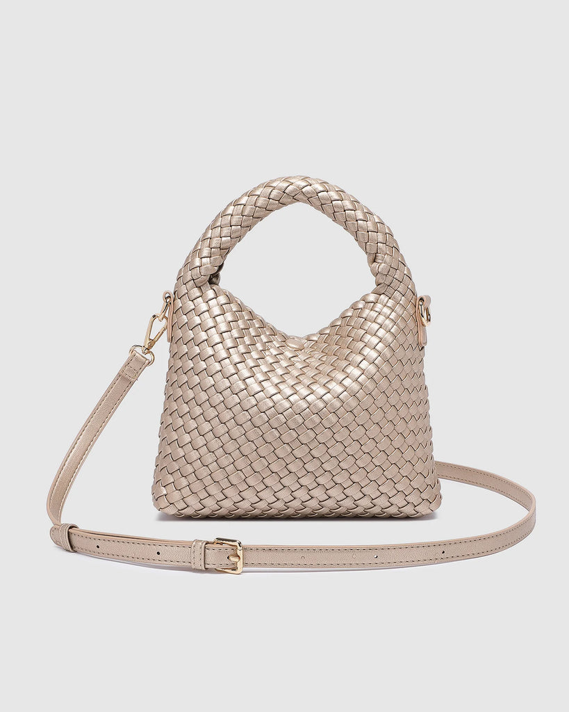 Gabby Mini Woven Shoulder Bag Pink Champagne Bags and Purses Louenhide