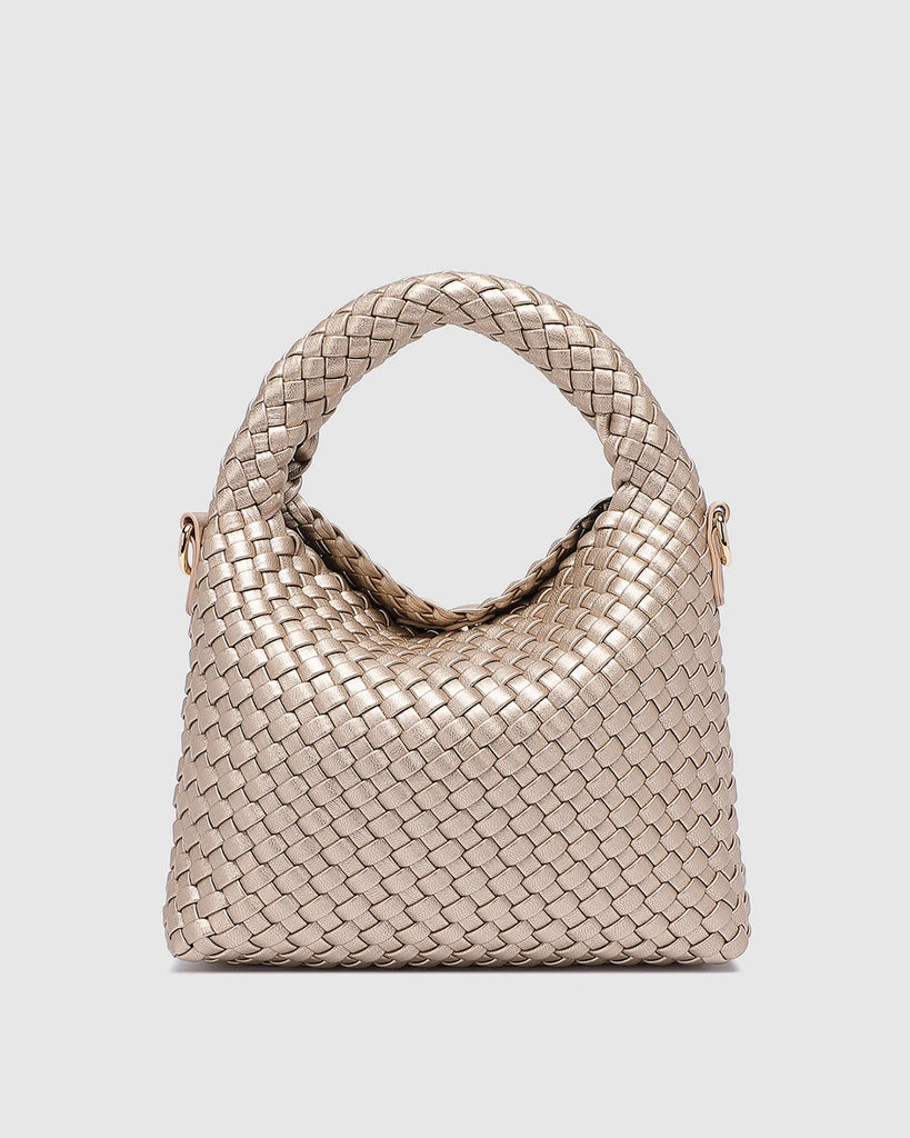 Gabby Mini Woven Shoulder Bag Pink Champagne Bags and Purses Louenhide