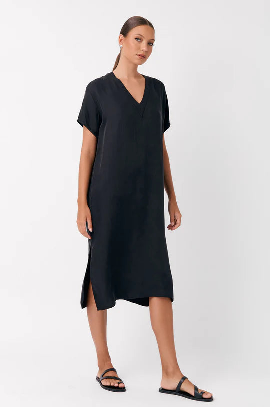 Georgia V Neck Cupro Midi Dress Black Dresses Adorne 8