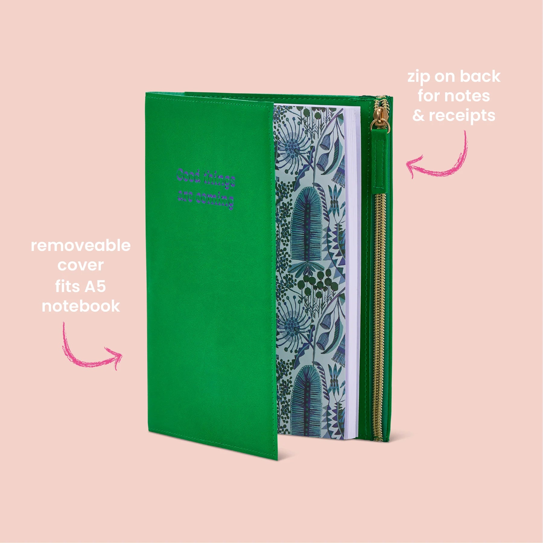 Journal Notes Green with Zip Gifts and Accessories Annabel Trends