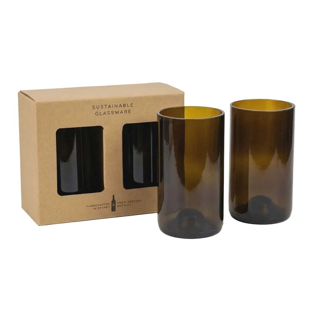 Gift Pack of 2 Upcycled Cut Wine Bottles Tumbler - Amber Home Hila