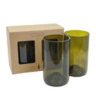 Gift Pack of 2 Upcycled Cut Wine Bottles Tumbler - Olive Green Home Hila
