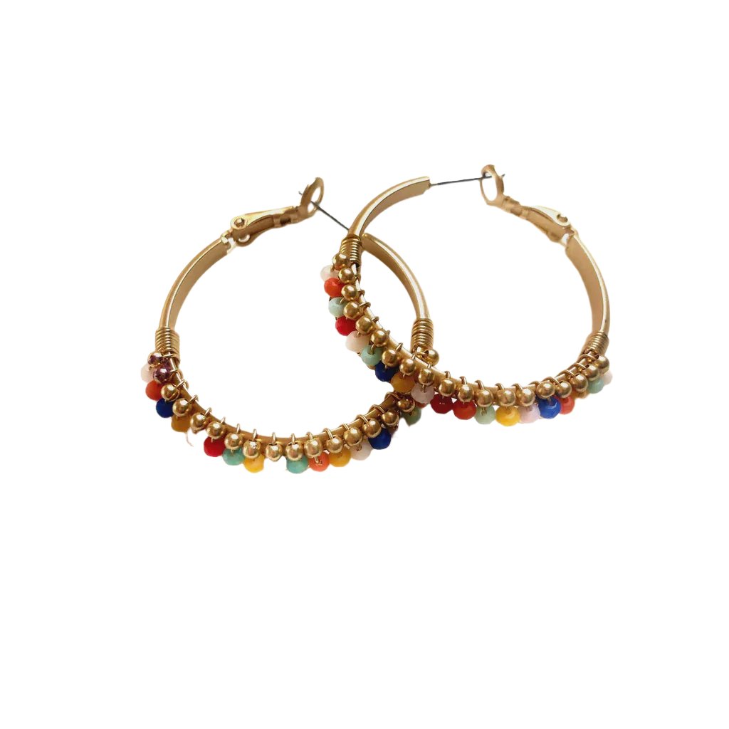 Harper Gold Beaded Hoop Multi Earrings Zoda   