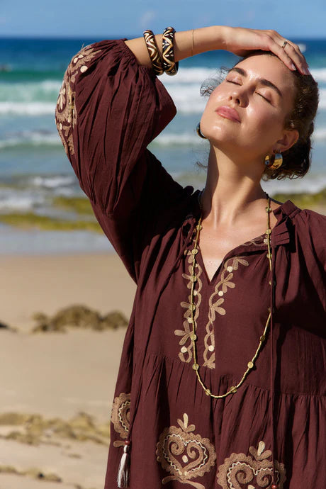 Molly Dress Bronte Embroidery Chocolate Dresses Naudic