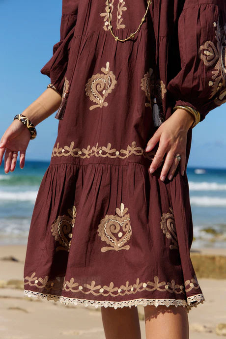 Molly Dress Bronte Embroidery Chocolate Dresses Naudic