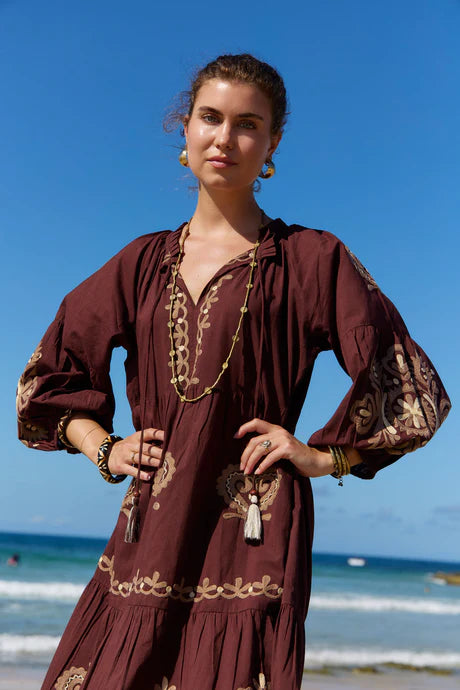 Molly Dress Bronte Embroidery Chocolate Dresses Naudic