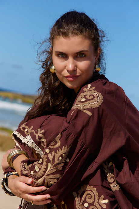 Molly Dress Bronte Embroidery Chocolate Dresses Naudic